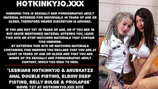 Lesbians Hotkinkyjo & Anuskatzz anal double fisting, elbow deep fisting, belly bulge & prolapse