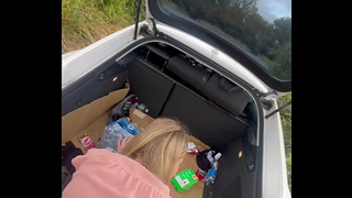Step mom fresh: He feels the need to fuck her and parks the car on the side of the road and mounts her in public