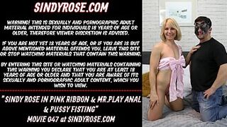 Sindy Rose in pink ribbon & Mr. Play anal and pussy fisting
