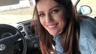 She Loves to Suck Dick in the Car and Eat Cum