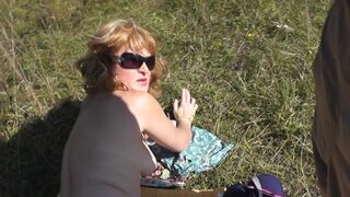 Pervert Masturbation on Sunbathing Naked Woman on Kinky Beach and Facial POINT OF VIEW