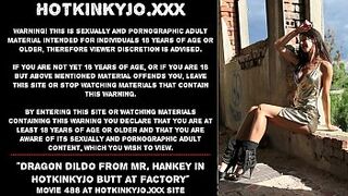 Dragon dildo from Mr. Hankey in alluring Hotkinkyjo ass at abandoned factory