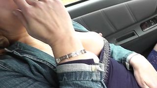 Squirting in car. Attractive mom Milf stops car on side of road, masturbation vagina, gets strong wet climax. Squirt