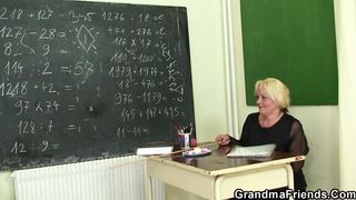 Cougar blonde teacher takes it from both sides
