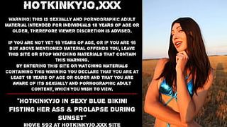 Hotkinkyjo in charming blue bikini fisting her rear-end & prolapse during sunset