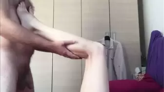 Feet on nipples handsfree cum-shot (web camera record)
