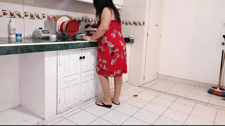 Today I had to meet my new stepmother, she has a nice rear-end, we ended up fucking in the kitchen without our family knowing